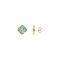 Amazonite Clover Stud Earrings (Gold)