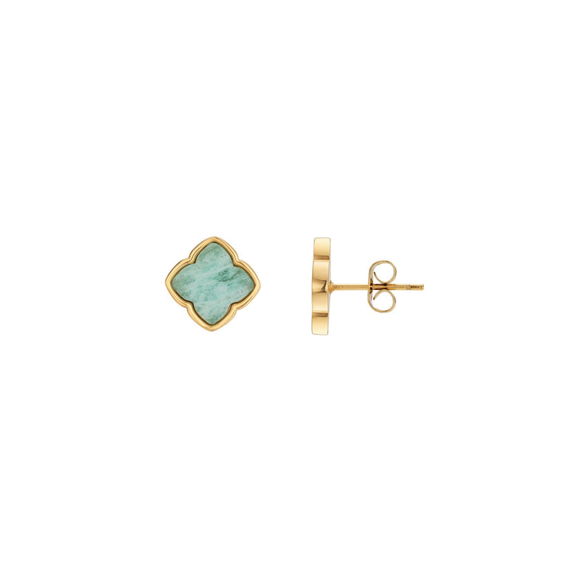 Amazonite Clover Stud Earrings (Gold)