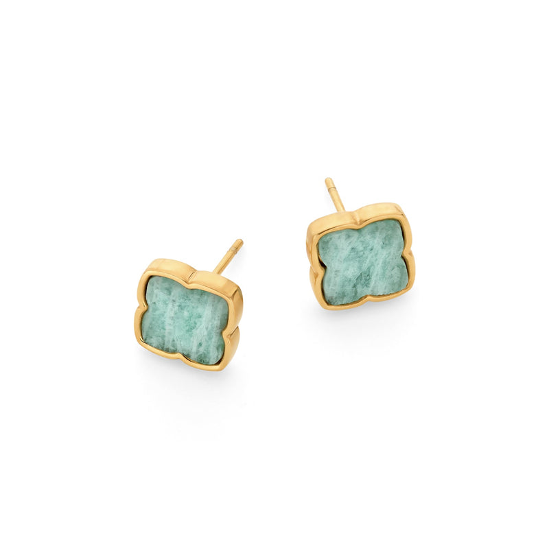 Amazonite Clover Stud Earrings (Gold)
