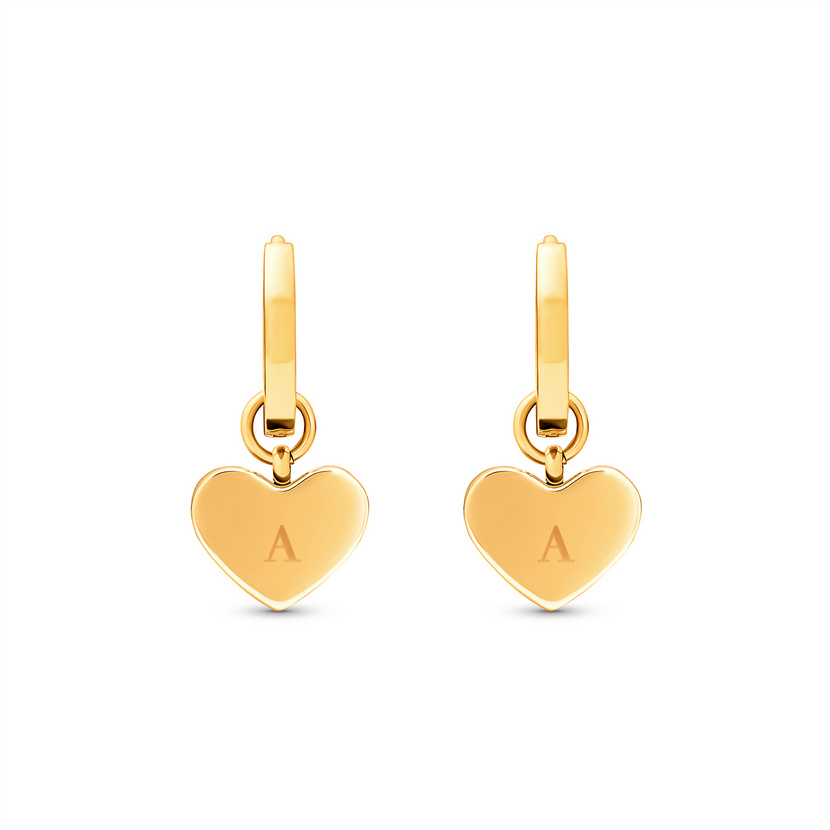 Chocolate Brown Heart Huggie Earrings (Gold)