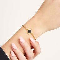 Black Enamel Clover Bracelet (Gold)