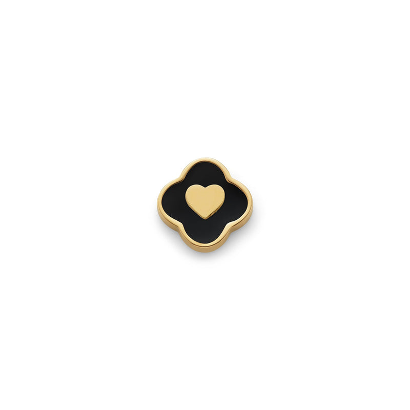 Black Enamel Clover Charms (Gold) - Heart