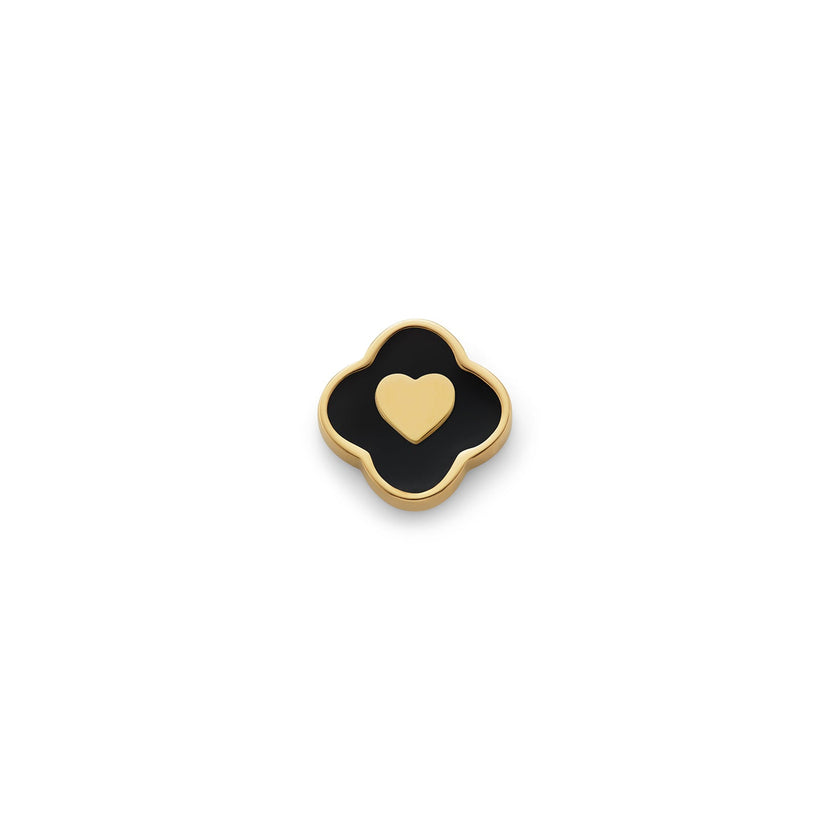 Black Enamel Clover Charms (Gold) - Heart