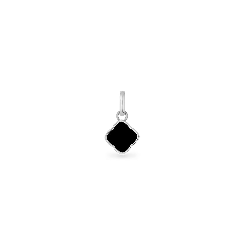 Black Enamel Clover Pendant (Silver)