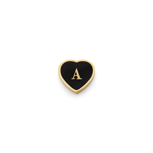 Black Enamel Heart Charms (Gold) - Initials