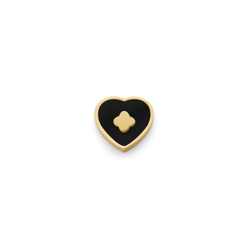 Black Enamel Heart Charms (Gold) - Clover