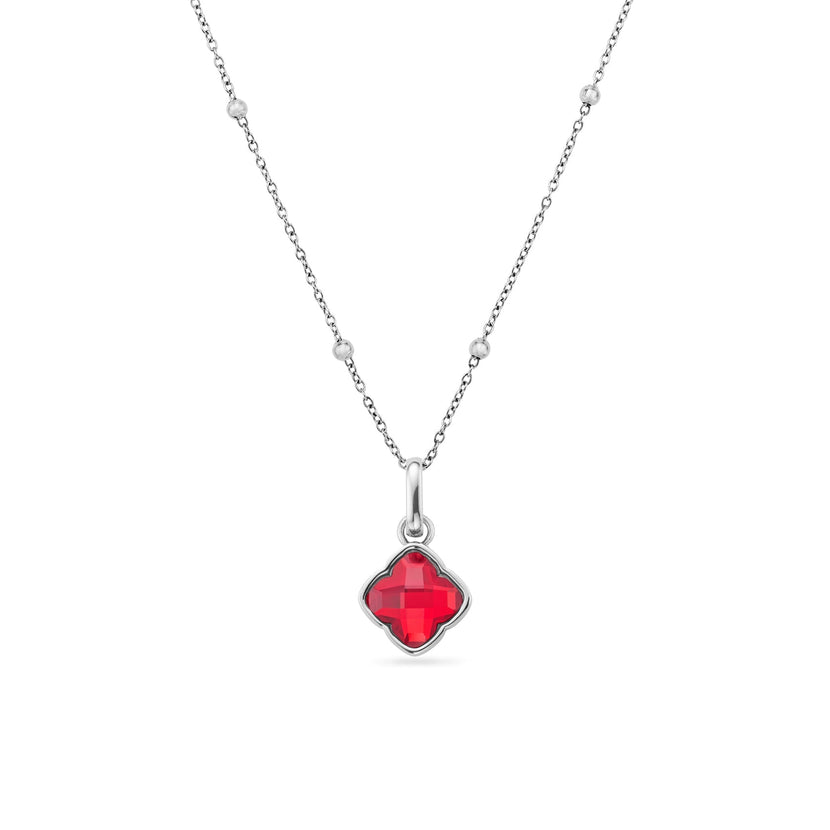 Faceted Birthstone Clover Necklace (Silver) - Updated