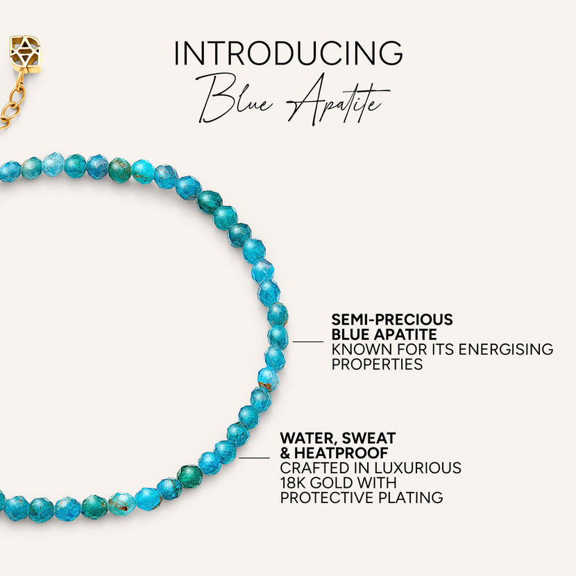 Blue Apatite Beaded Bracelet (Gold)