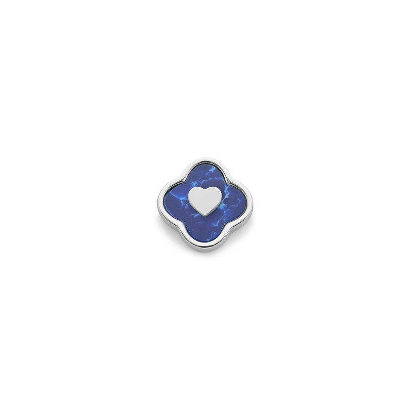 Blue Lace Agate Clover Charms (Silver) - Heart