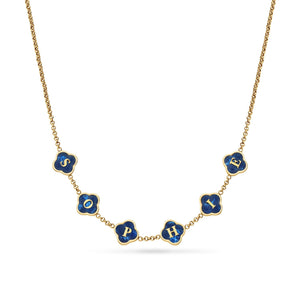 Rose Quartz Clover Custom Name Necklace (Gold)