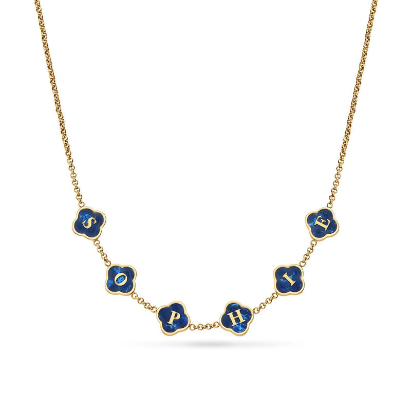 Rose Quartz Clover Custom Name Necklace (Gold)