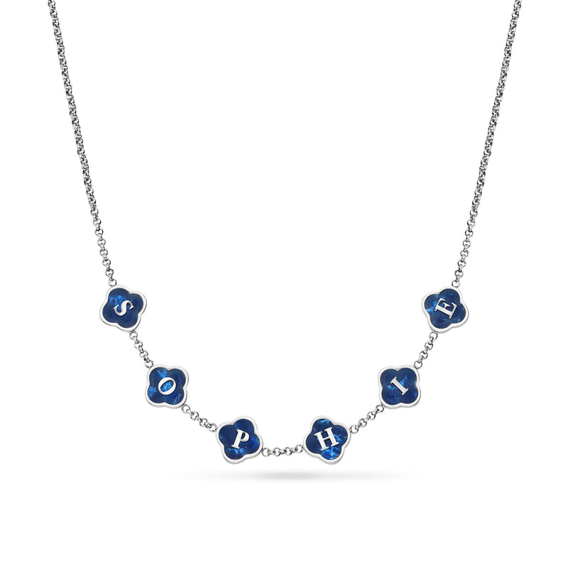 Rose Quartz Clover Custom Name Necklace (Silver)