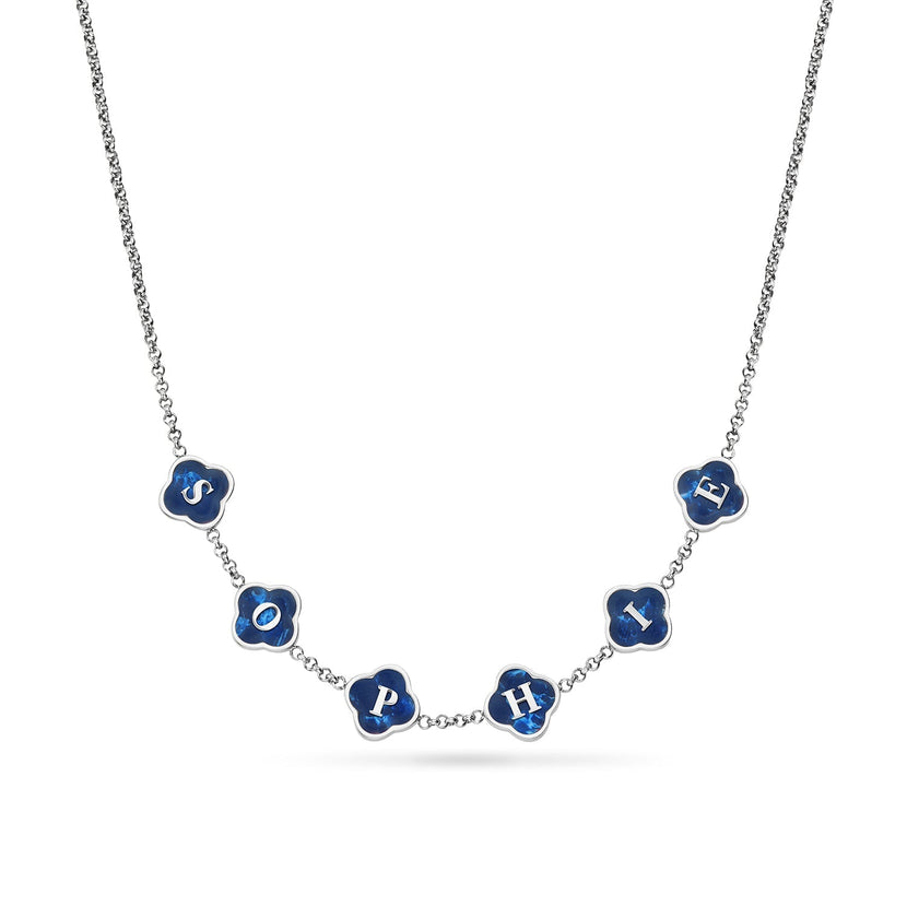 Rose Quartz Clover Custom Name Necklace (Silver)