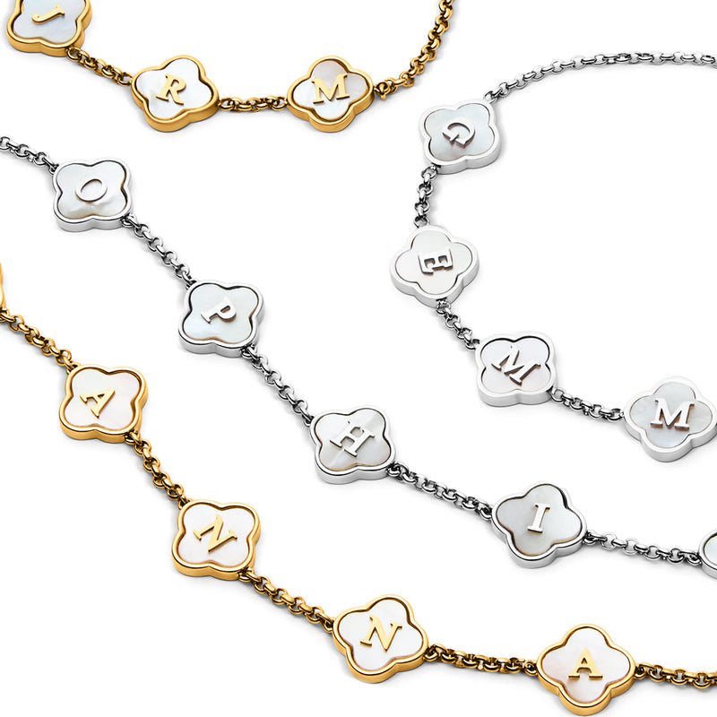 Pearl Clover Custom Name Necklace (Gold)