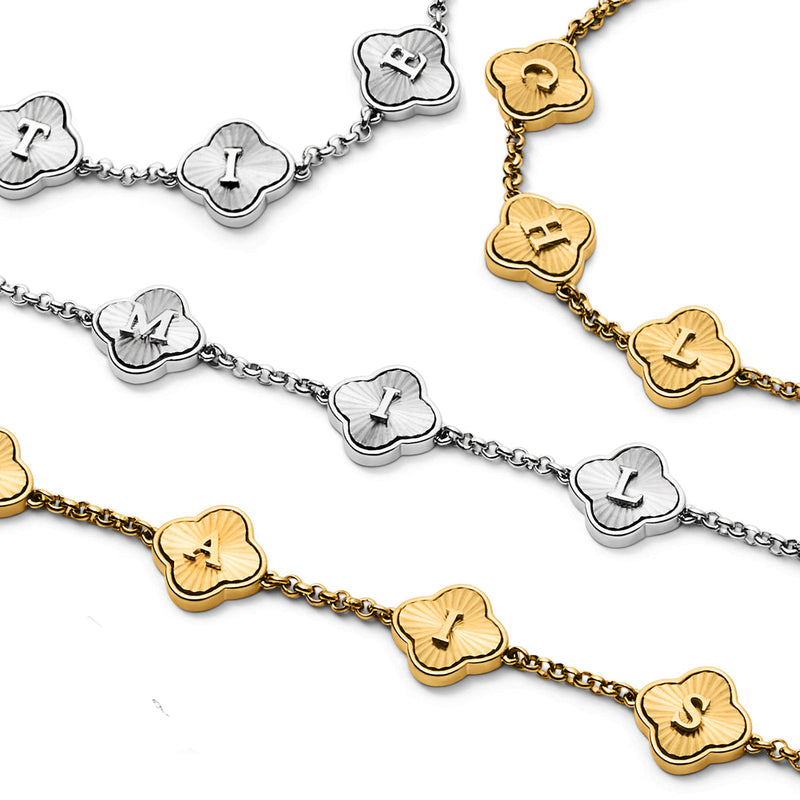 Textured Clover Custom Name Necklace (Silver)