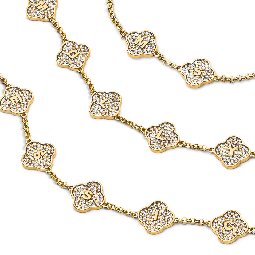 Shimmer Pavé Clover Necklace (Gold)