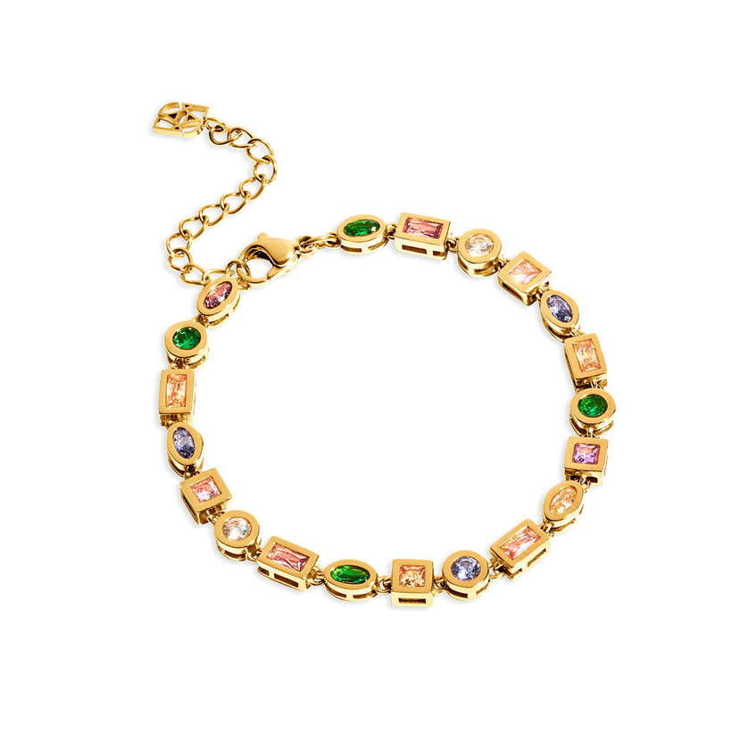 Colourful Tennis Bracelet (Gold)