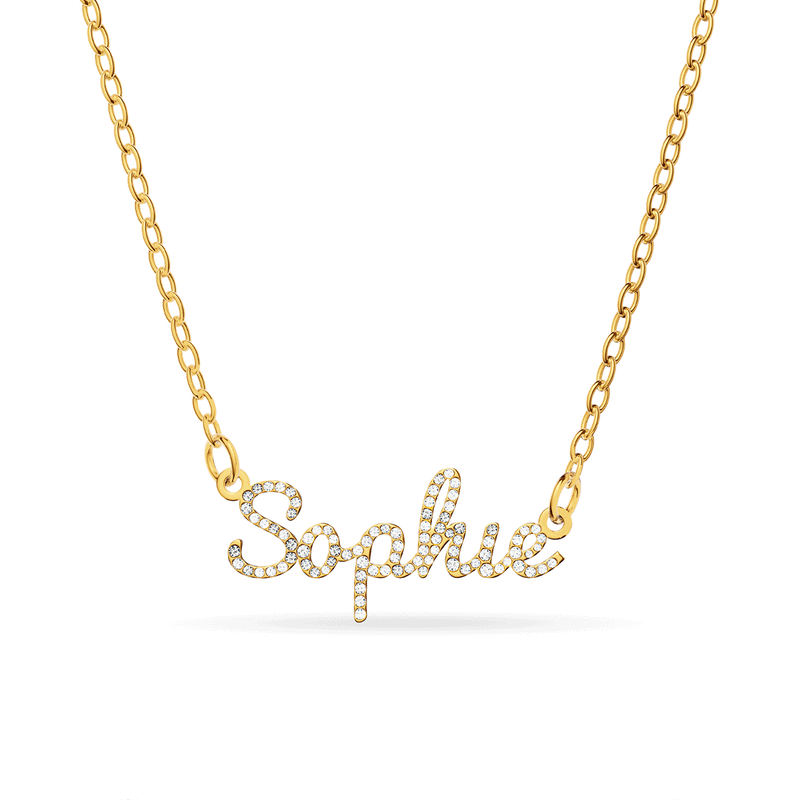 Crystal Cursive Name Necklace (Gold)