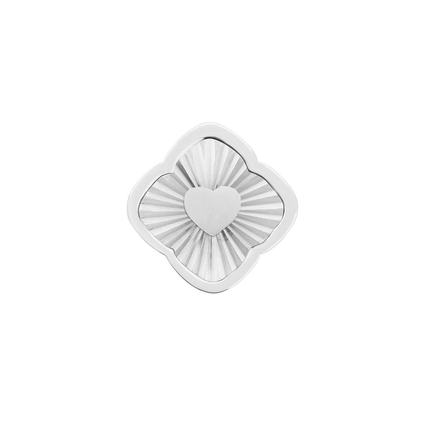 Rosette Textured Clover Charms (Silver) - Heart