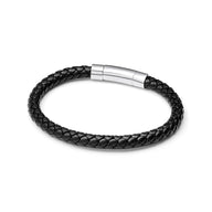 Men's Black Bonded Leather Bracelet (Silver).