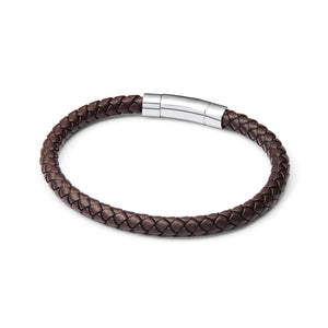 Men's Brown Bonded Leather Bracelet (Silver)