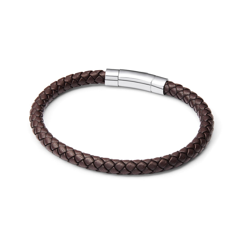 Men's Brown Bonded Leather Bracelet (Silver)