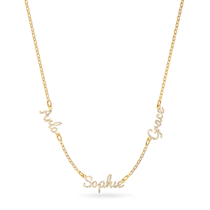 Multi Crystal Cursive Name Necklace (Gold)