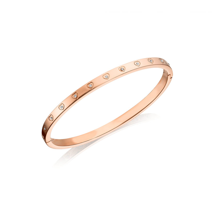 JT - Crystal Heart Bangle (Rose Gold)