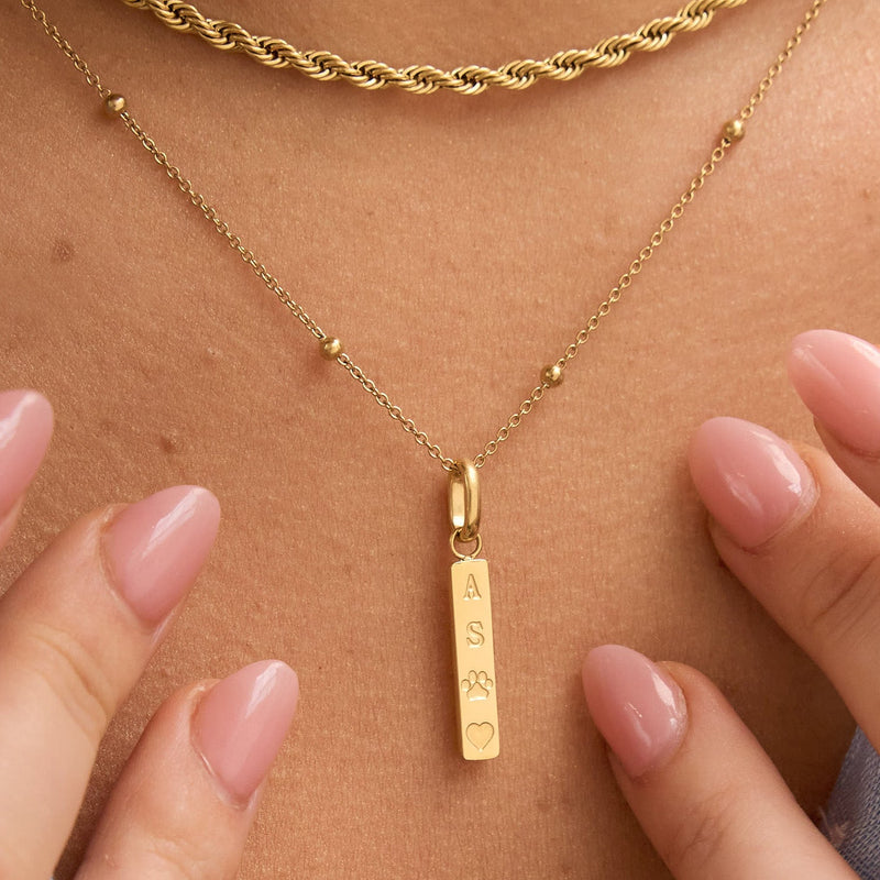 Custom Stamped Bar Pendant Necklace (Gold)