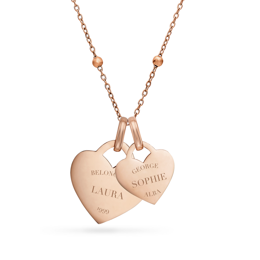 Double Heart Token Necklace (Rose Gold)