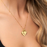 Double Heart Token Necklace (Gold) (Birthstone Copy)