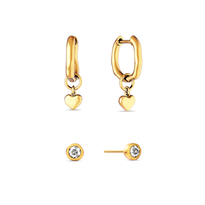 Fine Molten Heart & White Topaz Earring Bundle (Gold)