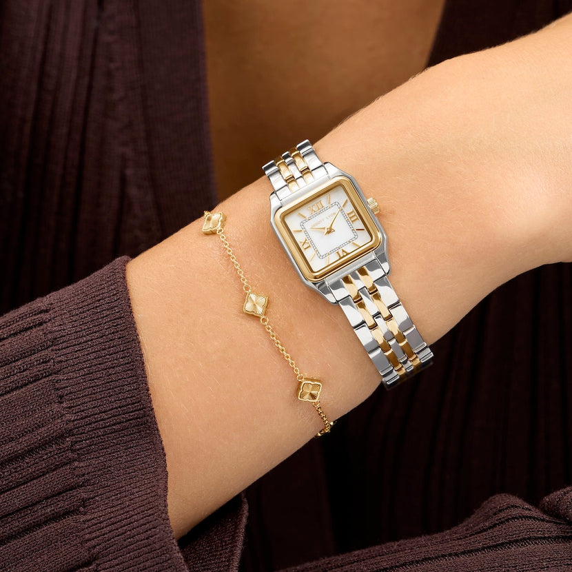 Essence Watch & Fluted Clover Bracelet Set (Gold/Silver)