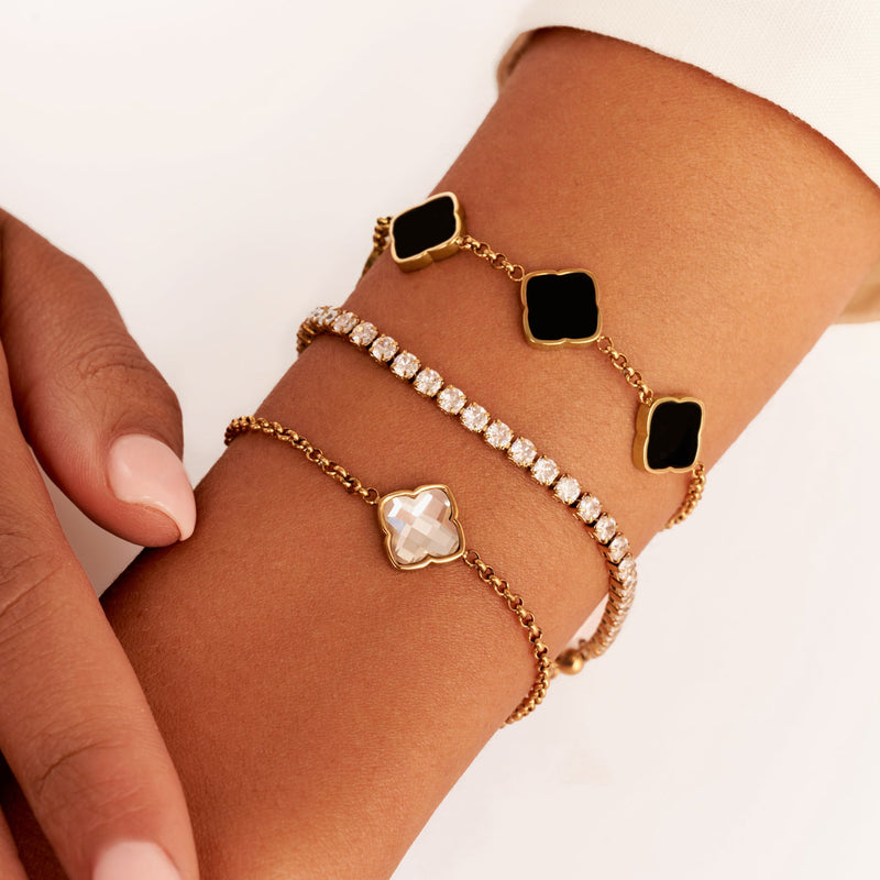 Faceted Birthstone Clover Bracelet (Gold)