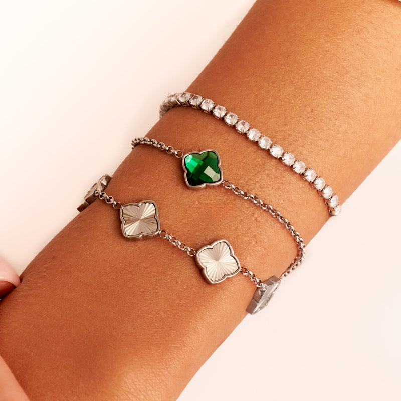 Faceted Birthstone Clover Bracelet (Silver)