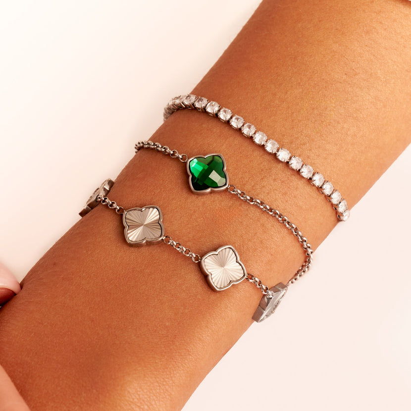 Faceted Birthstone Clover Bracelet (Silver)