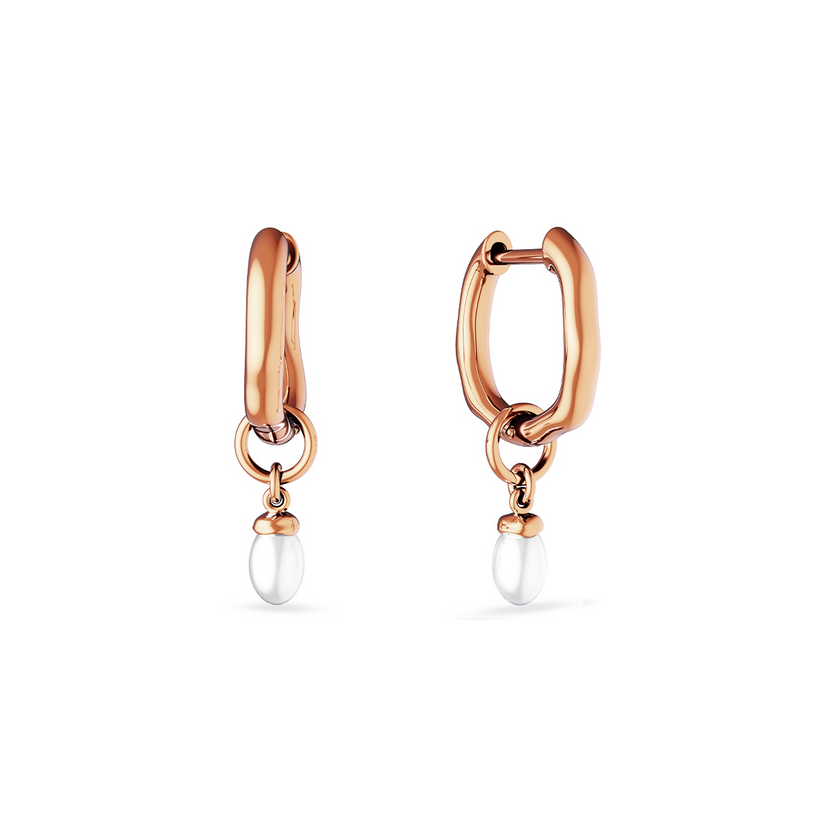 Fine Organic Pearl Huggie Earring (Rose Gold)