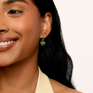 Green Quartz Huggie Earrings Set (Gold)