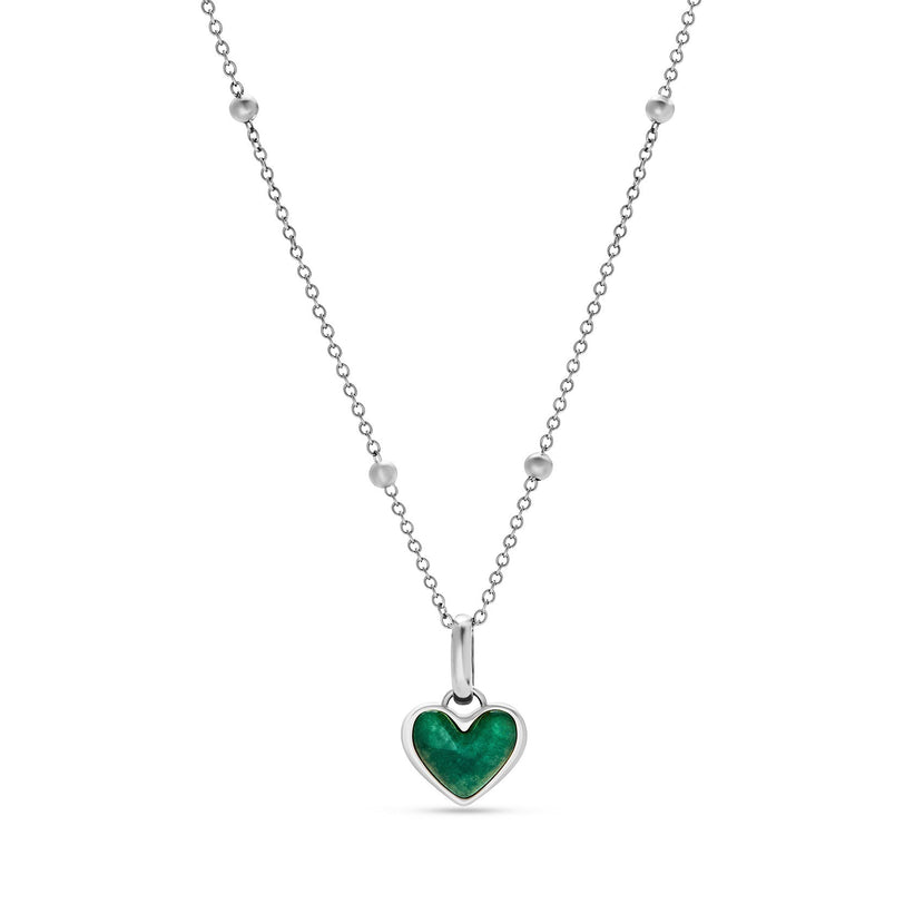 Green Quartz Heart Necklace (Silver)