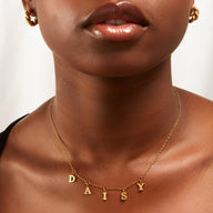 Mini Hanging Letter Name Necklace (Gold)