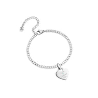 Blue Crystal Heart Token Beaded Bracelet (Silver)
