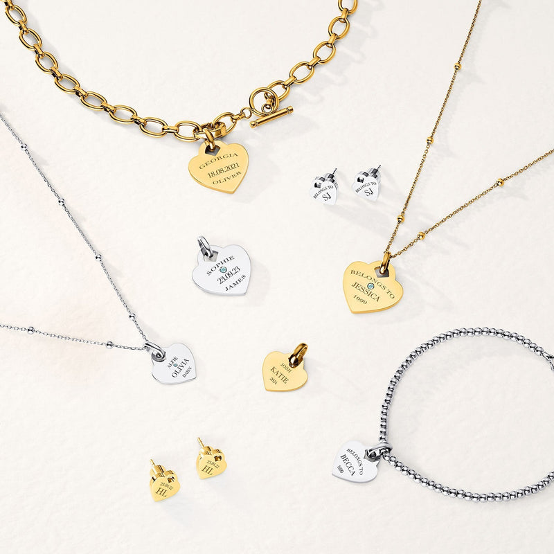 Blue Crystal Heart Token Beaded Bracelet (Silver)