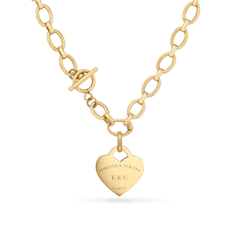 Heart Token Oval Necklace (Gold) (Birthstone Copy)
