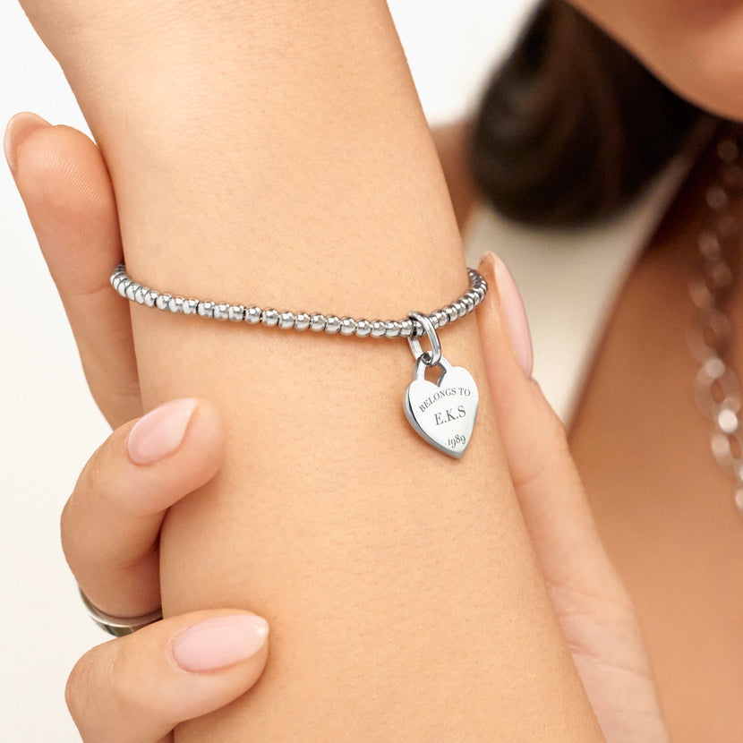 Heart Token Small Beaded Bracelet (Silver)-old