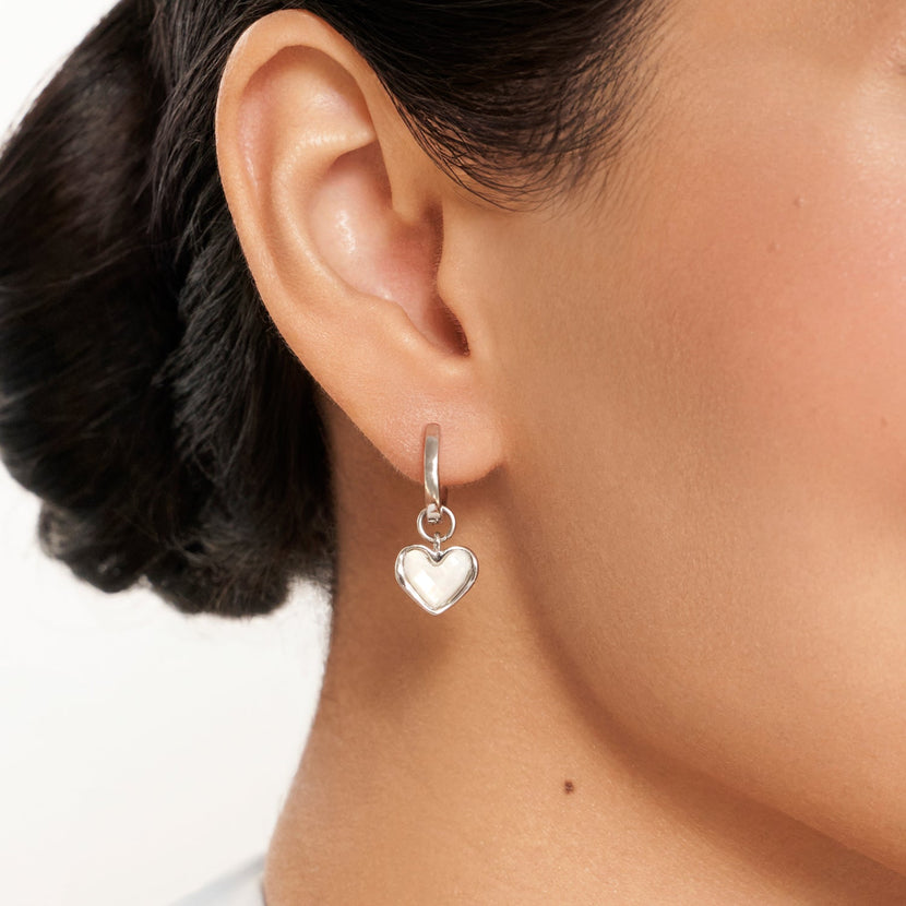 White Quartz Heart Huggie Earrings Bundle (Silver)