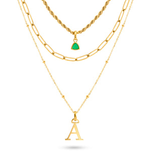 Initial & Droplet Birthstone Layered Necklace Set (Gold)