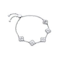 Textured Clover Custom Name Bracelet (Silver)