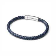 Men's Navy Bonded Leather Bracelet (Silver).