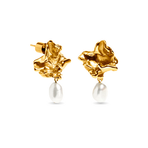 Molten Pearl Drop Earrings (Gold)