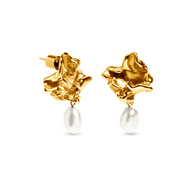 Molten Pearl Drop Earrings (Gold)